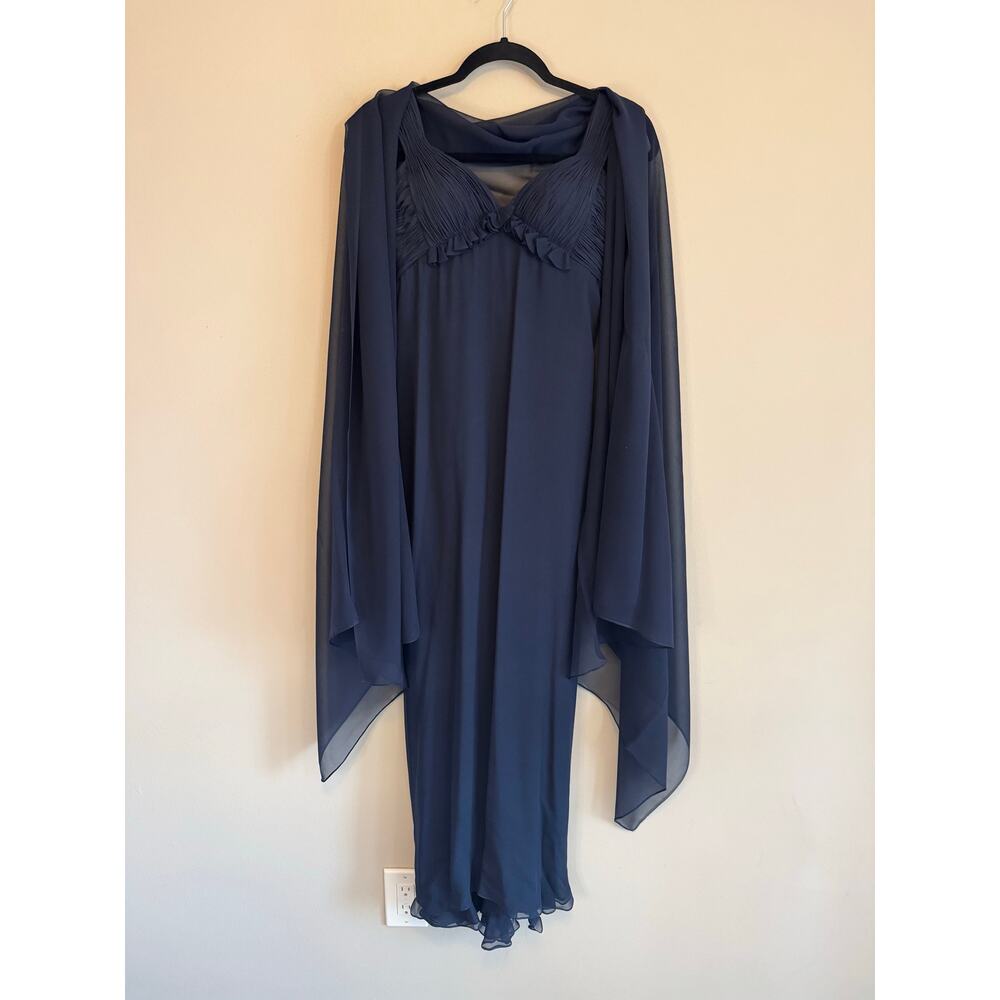 OSCAR DE LA RENTA Designer Midnight Blue Formal Gown & Shawl Set - Size 4 - Picture 3 of 15